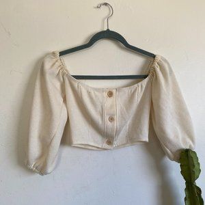 Cropped Cream Off the Shoulder Puff Sleeve Top